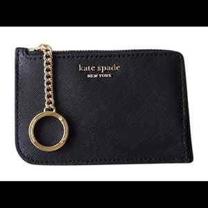 Black Kate Spade L-Zip Card Holder Keychain